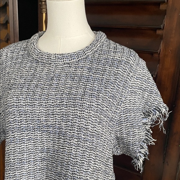 IRO Cropped Tweed Blue Black Raw Hem Top 38 Small Medium - Picture 7 of 9